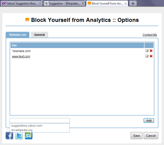 Block Yourself from Analytics options Screenshot