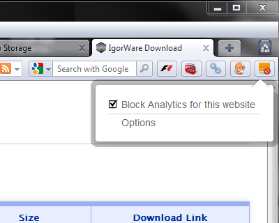 Block Yourself from Analytics popup in Opera Screenshot