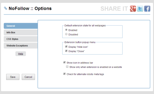 NoFollow options screenshot