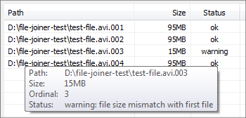 File Joiner Parts have different sizes warning