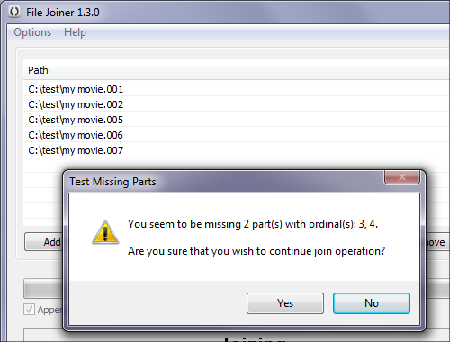 File Joiner Missing parts warning