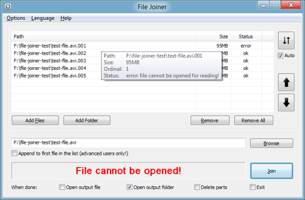 File Joiner shows error if file is no longer accessible