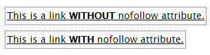 By default these links will be outlined with green color Demo of dofollow link outline with green color